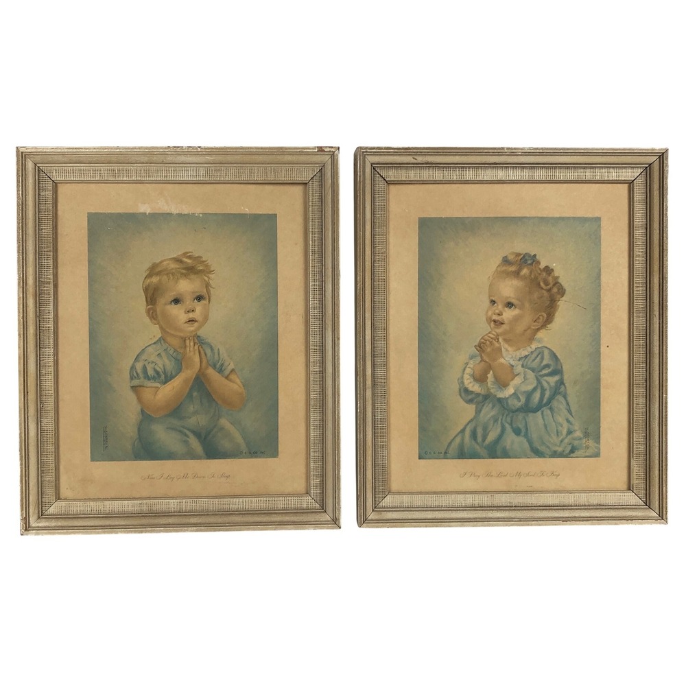 VTG Kasabach Prints Praying Girl & Boy Set 'I Pray the Lord My Soul To Keep' MCM